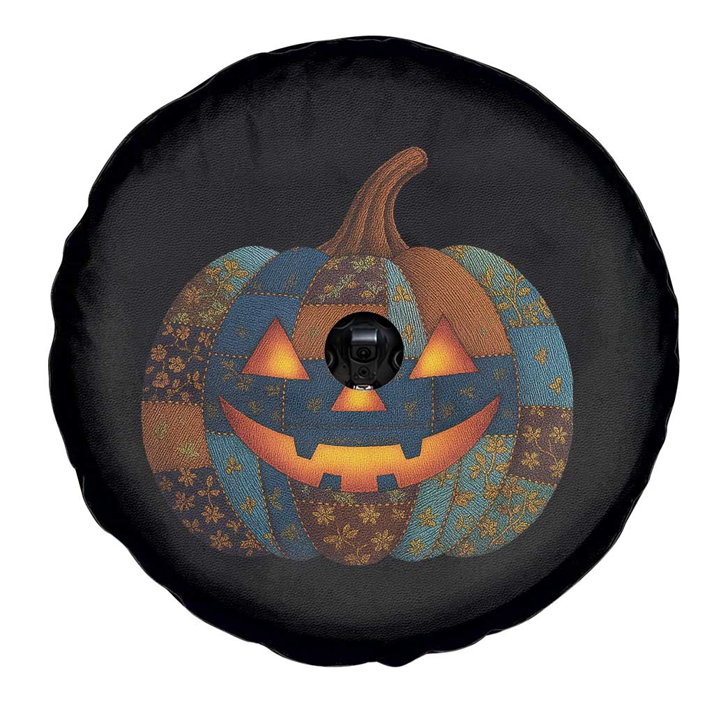 Halloween Blue Denim Patchwork Spooky Pumpkin Spare Tire Cover - Wonder Print Shop