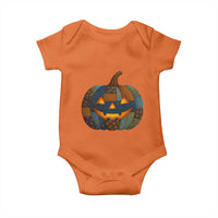 Halloween Blue Denim Patchwork Spooky Pumpkin Baby Onesie - Wonder Print Shop