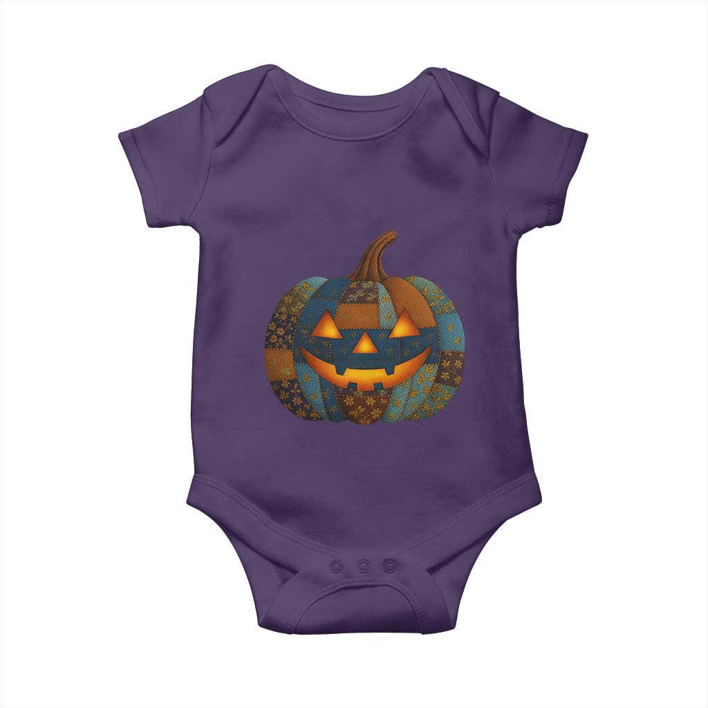 Halloween Blue Denim Patchwork Spooky Pumpkin Baby Onesie - Wonder Print Shop