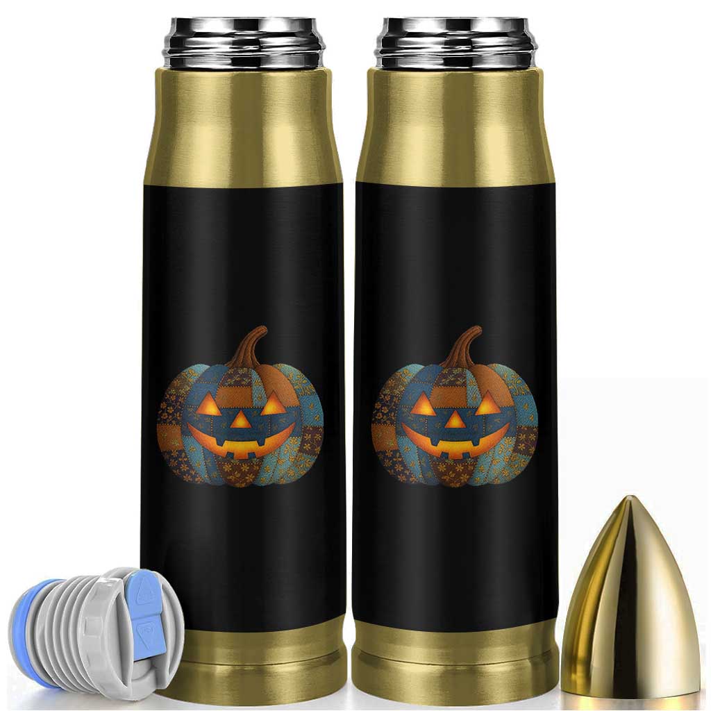 Halloween Blue Denim Patchwork Spooky Pumpkin Bullet Tumbler - Wonder Print Shop