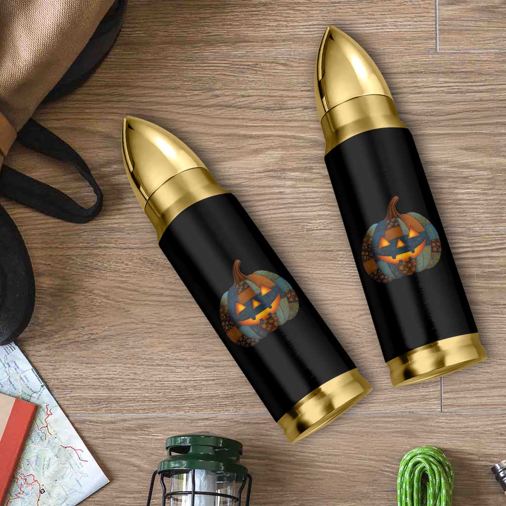 Halloween Blue Denim Patchwork Spooky Pumpkin Bullet Tumbler - Wonder Print Shop