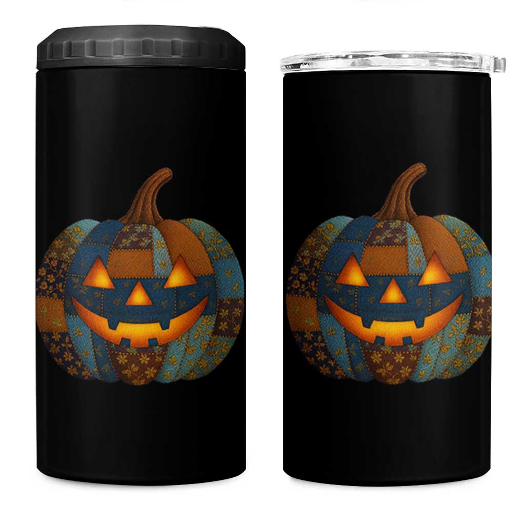 Halloween Blue Denim Patchwork Spooky Pumpkin 4 in 1 Can Cooler Tumbler - Wonder Print Shop
