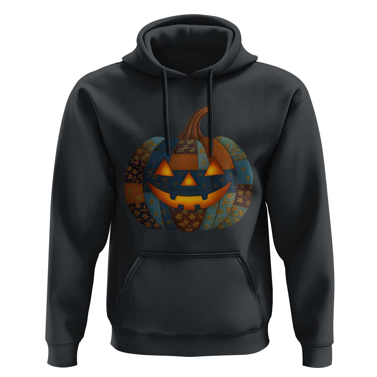 Halloween Blue Denim Patchwork Spooky Pumpkin Hoodie - Wonder Print Shop
