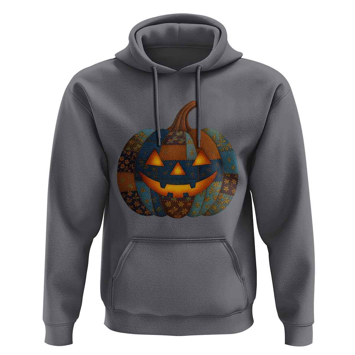 Halloween Blue Denim Patchwork Spooky Pumpkin Hoodie - Wonder Print Shop