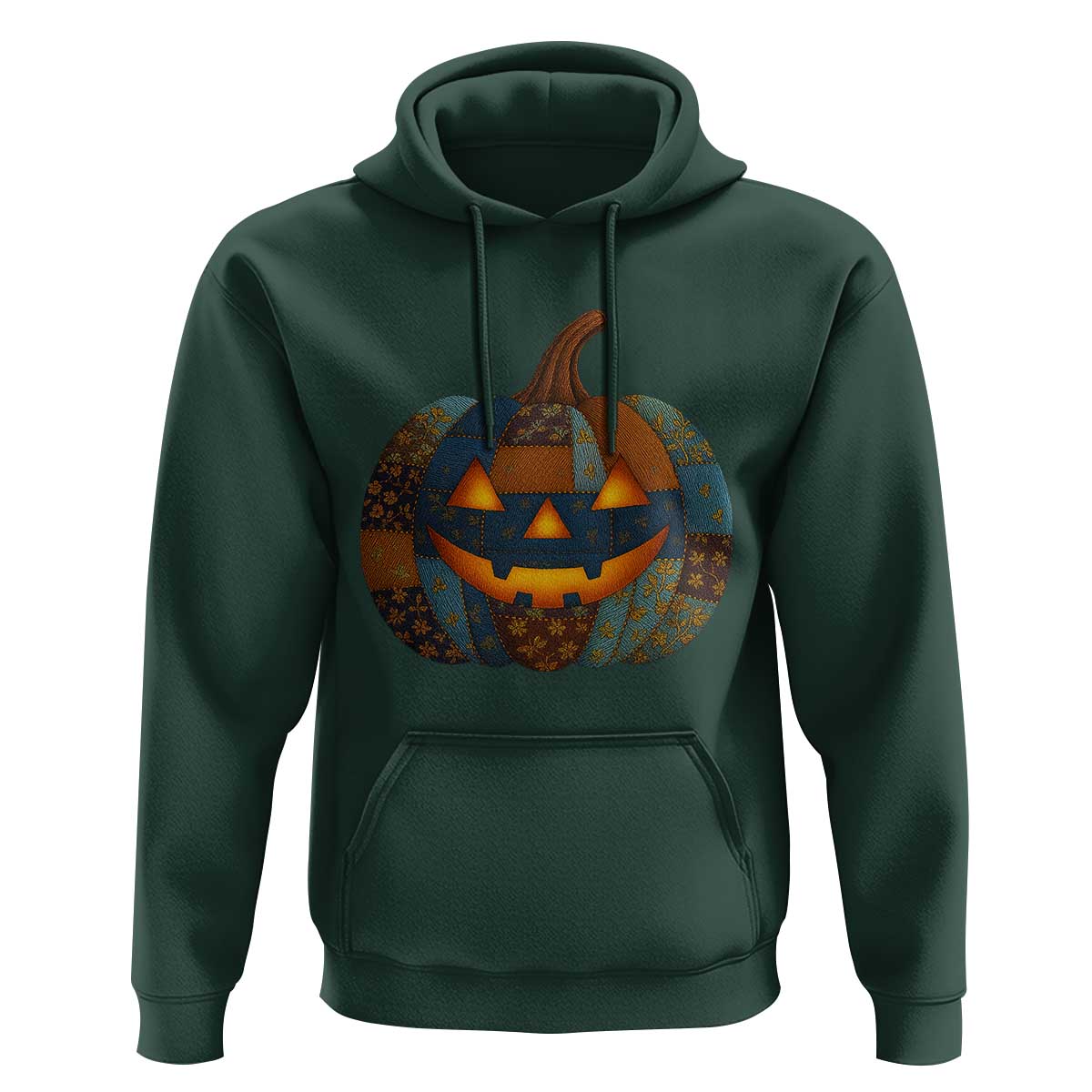 Halloween Blue Denim Patchwork Spooky Pumpkin Hoodie - Wonder Print Shop