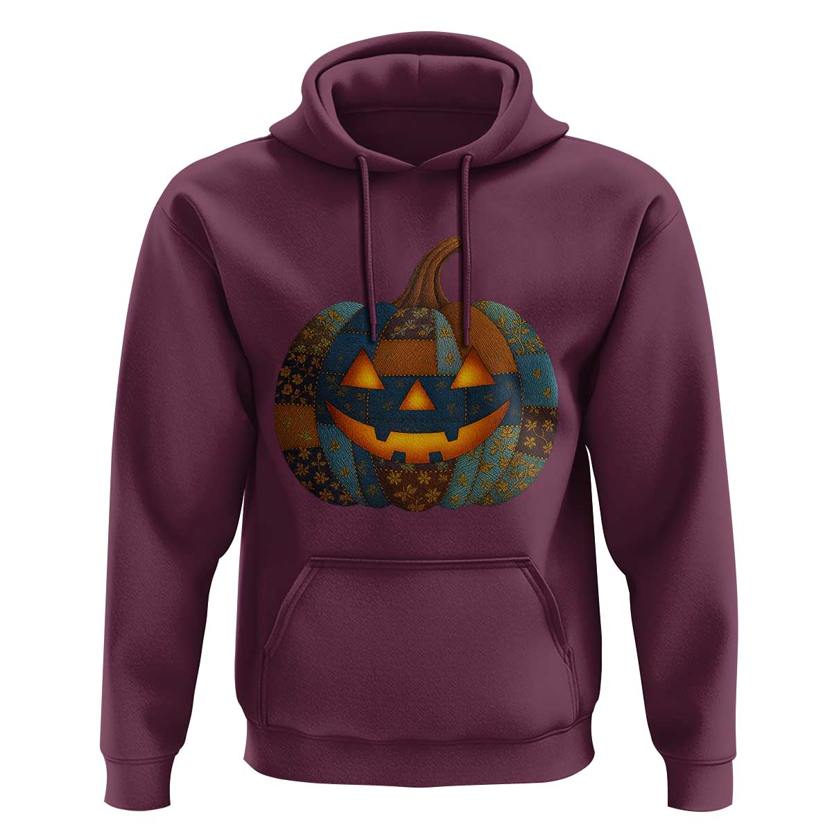Halloween Blue Denim Patchwork Spooky Pumpkin Hoodie - Wonder Print Shop