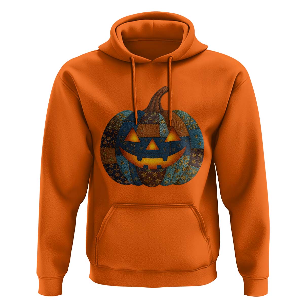Halloween Blue Denim Patchwork Spooky Pumpkin Hoodie - Wonder Print Shop