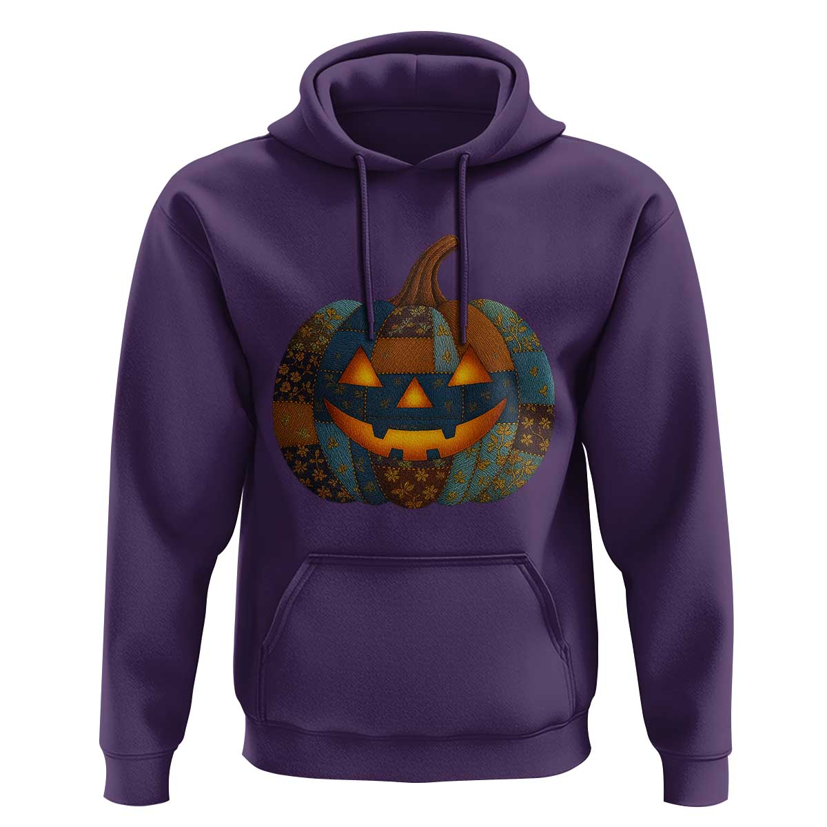 Halloween Blue Denim Patchwork Spooky Pumpkin Hoodie - Wonder Print Shop