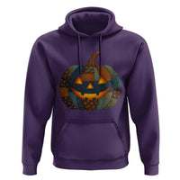 Halloween Blue Denim Patchwork Spooky Pumpkin Hoodie - Wonder Print Shop