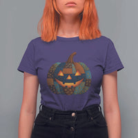 Halloween Blue Denim Patchwork Spooky Pumpkin T Shirt For Women - Wonder Print Shop