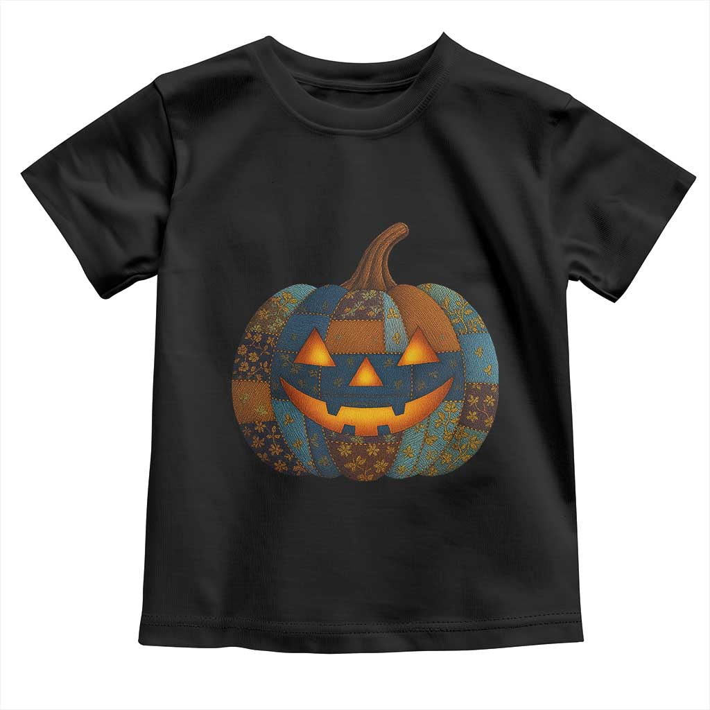 Halloween Blue Denim Patchwork Spooky Pumpkin Toddler T Shirt - Wonder Print Shop