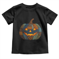 Halloween Blue Denim Patchwork Spooky Pumpkin Toddler T Shirt - Wonder Print Shop