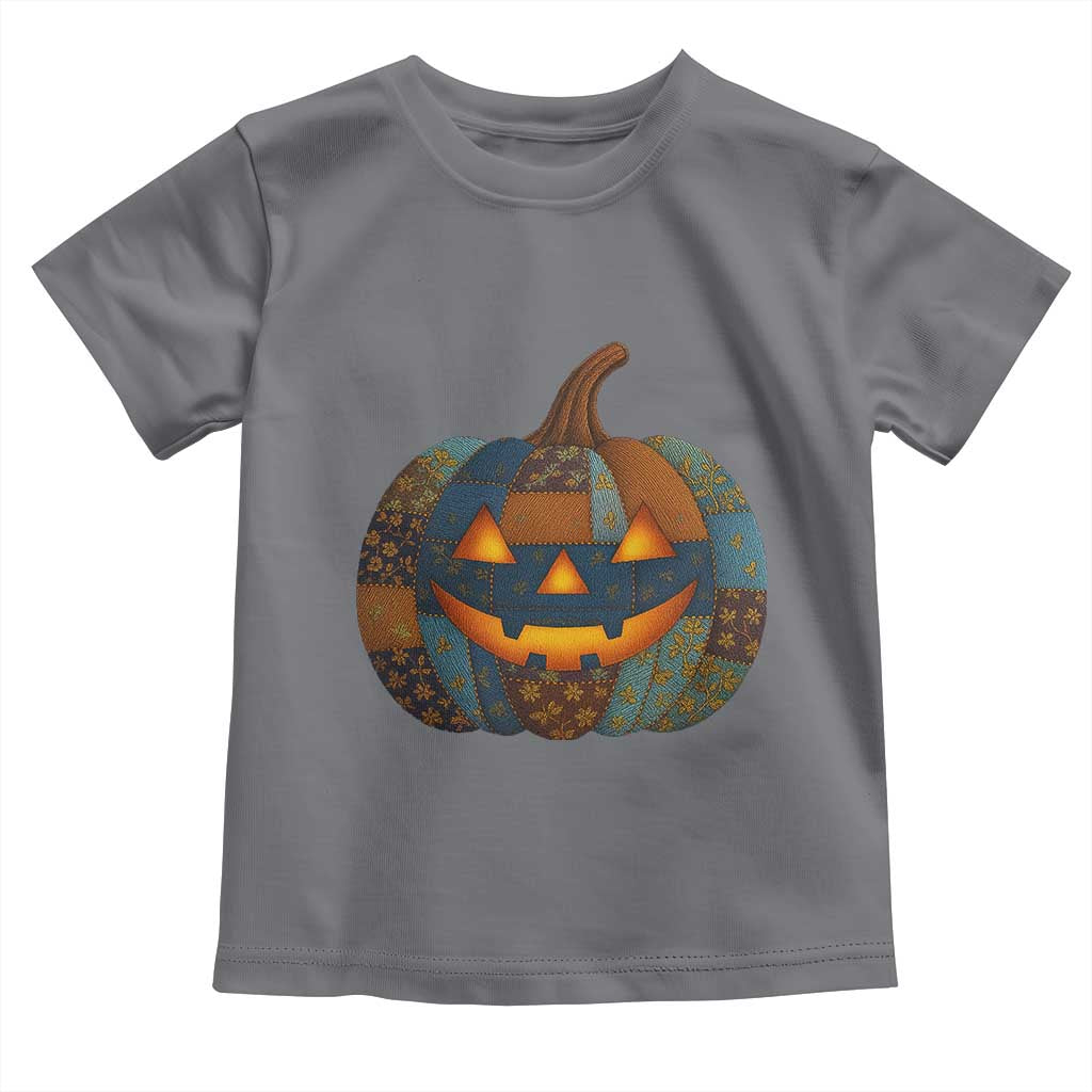 Halloween Blue Denim Patchwork Spooky Pumpkin Toddler T Shirt - Wonder Print Shop