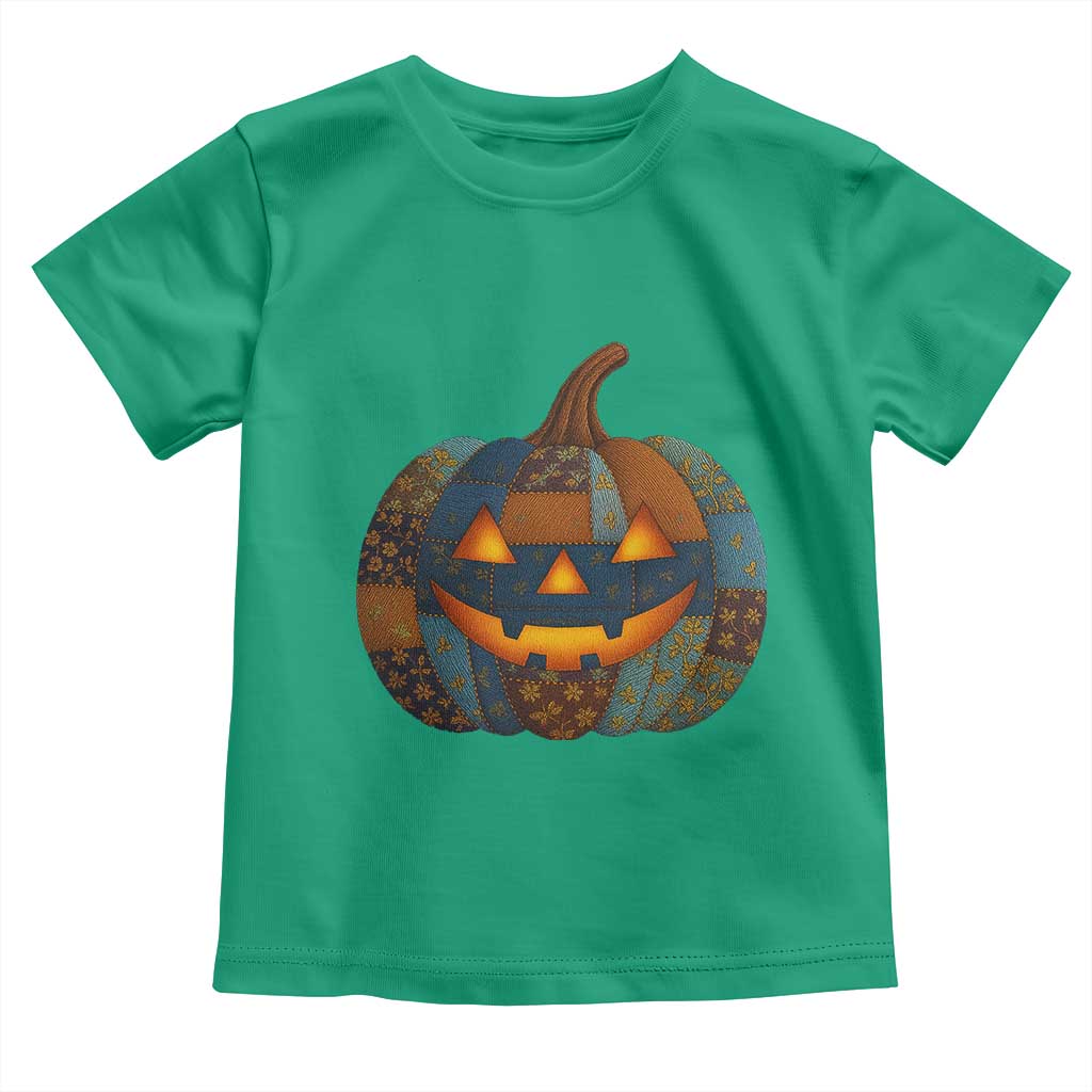 Halloween Blue Denim Patchwork Spooky Pumpkin Toddler T Shirt - Wonder Print Shop