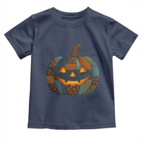 Halloween Blue Denim Patchwork Spooky Pumpkin Toddler T Shirt - Wonder Print Shop
