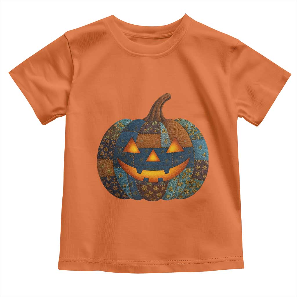 Halloween Blue Denim Patchwork Spooky Pumpkin Toddler T Shirt - Wonder Print Shop