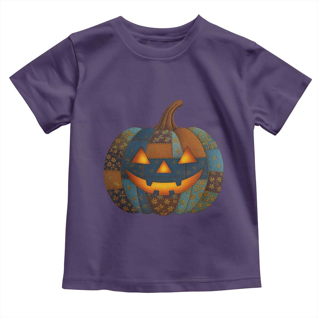 Halloween Blue Denim Patchwork Spooky Pumpkin Toddler T Shirt - Wonder Print Shop