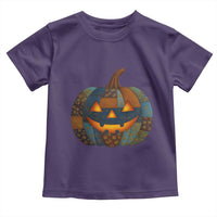 Halloween Blue Denim Patchwork Spooky Pumpkin Toddler T Shirt - Wonder Print Shop