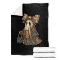 Halloween Vintage Denim Patchwork Spooky Ghost Coquette Throw Blanket - Wonder Print Shop