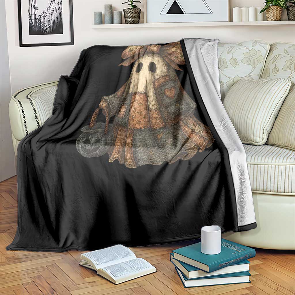 Halloween Vintage Denim Patchwork Spooky Ghost Coquette Throw Blanket - Wonder Print Shop