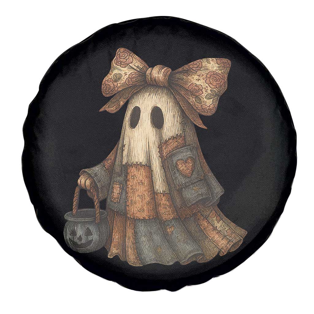 Halloween Vintage Denim Patchwork Spooky Ghost Coquette Spare Tire Cover - Wonder Print Shop