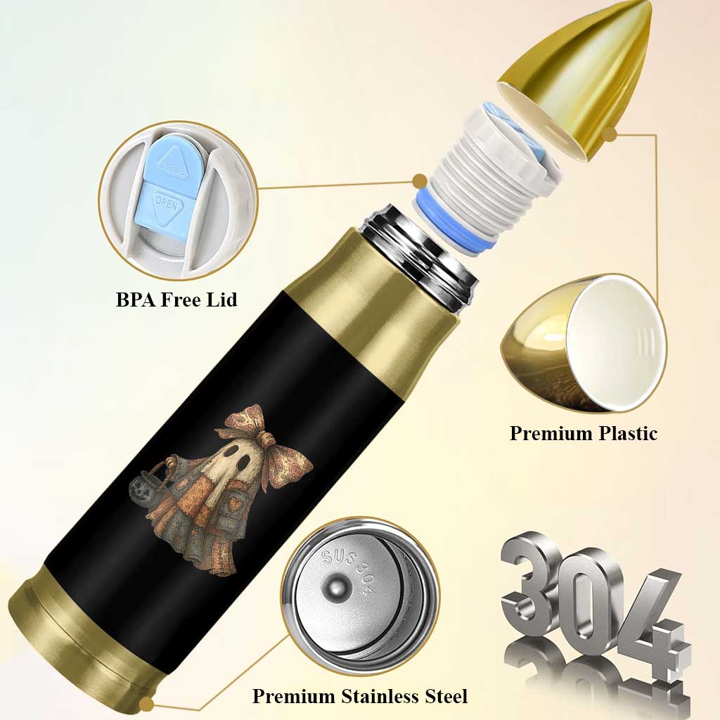 Halloween Vintage Denim Patchwork Spooky Ghost Coquette Bullet Tumbler - Wonder Print Shop