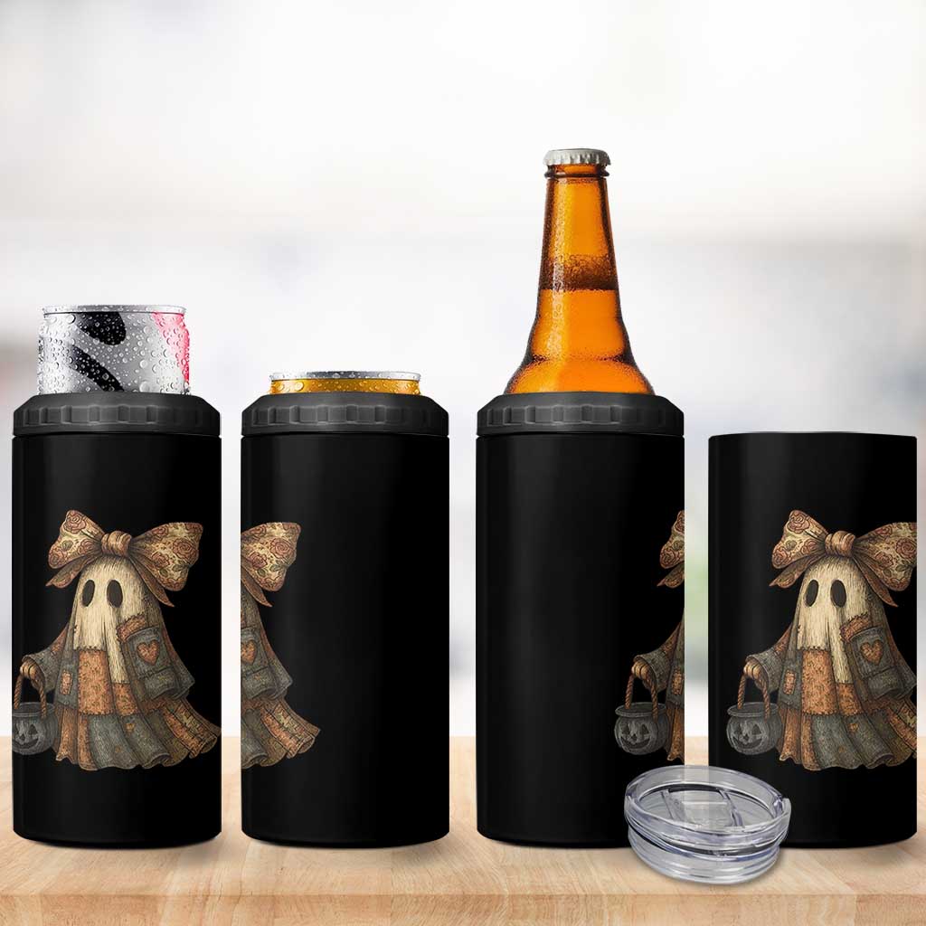 Halloween Vintage Denim Patchwork Spooky Ghost Coquette 4 in 1 Can Cooler Tumbler - Wonder Print Shop