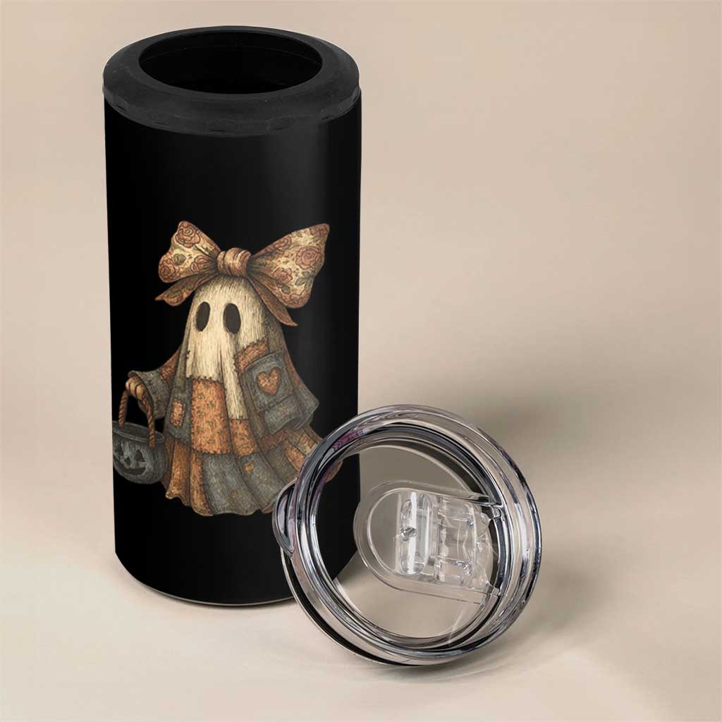 Halloween Vintage Denim Patchwork Spooky Ghost Coquette 4 in 1 Can Cooler Tumbler - Wonder Print Shop