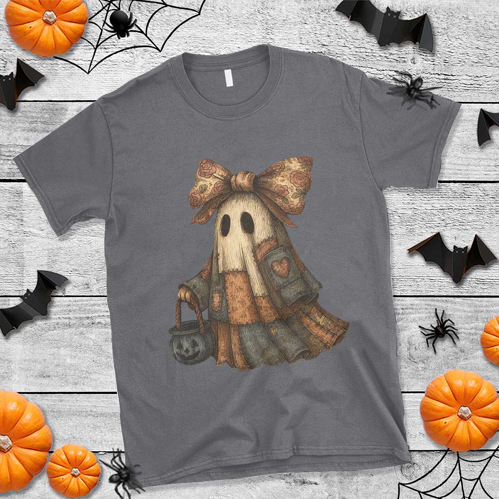 Halloween Vintage Denim Patchwork Spooky Ghost Coquette T Shirt - Wonder Print Shop
