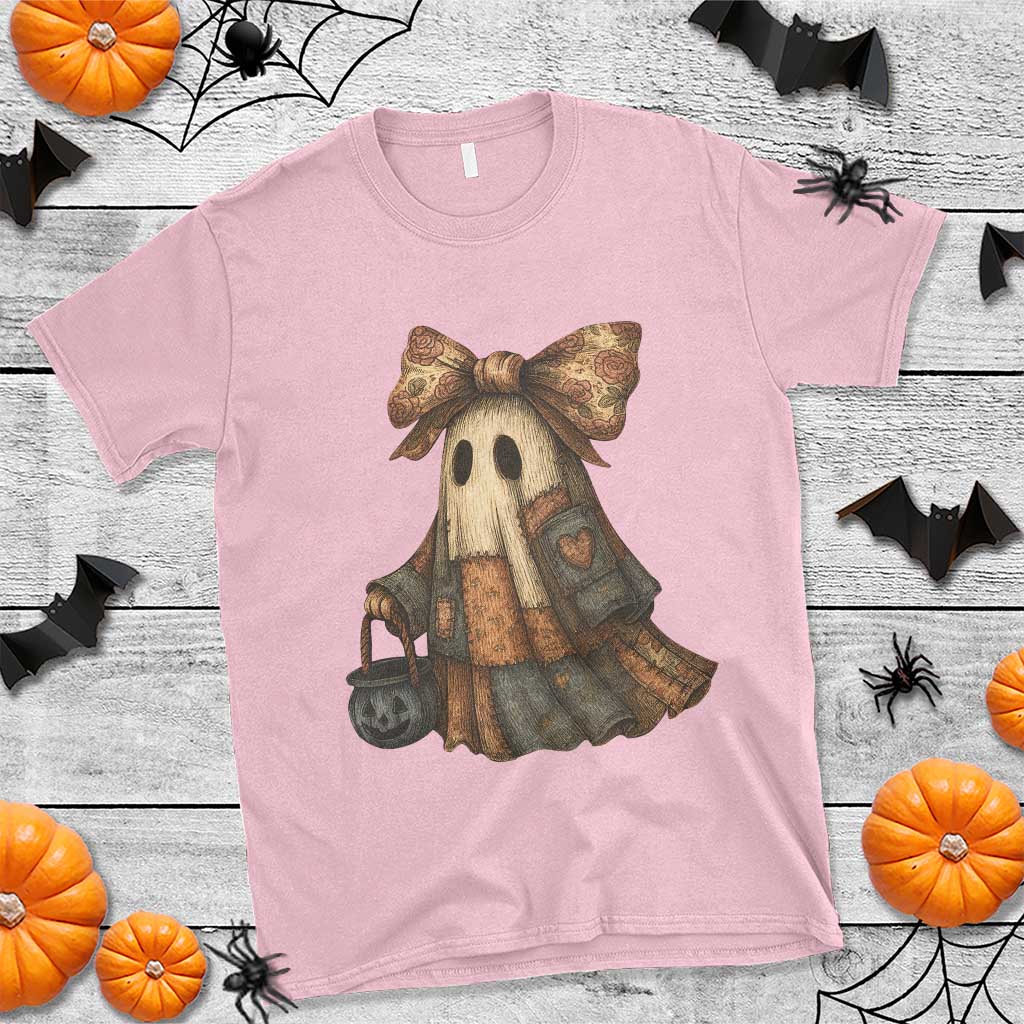 Halloween Vintage Denim Patchwork Spooky Ghost Coquette T Shirt - Wonder Print Shop