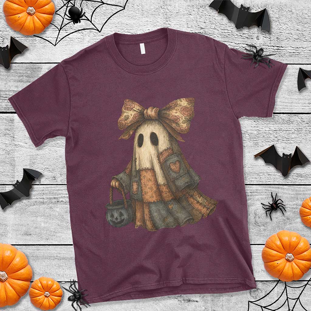 Halloween Vintage Denim Patchwork Spooky Ghost Coquette T Shirt - Wonder Print Shop