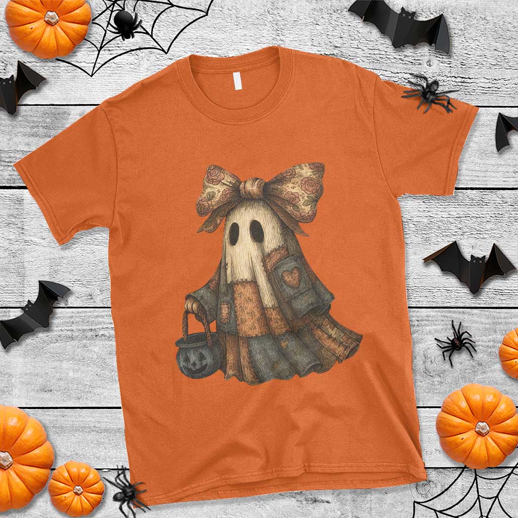 Halloween Vintage Denim Patchwork Spooky Ghost Coquette T Shirt - Wonder Print Shop