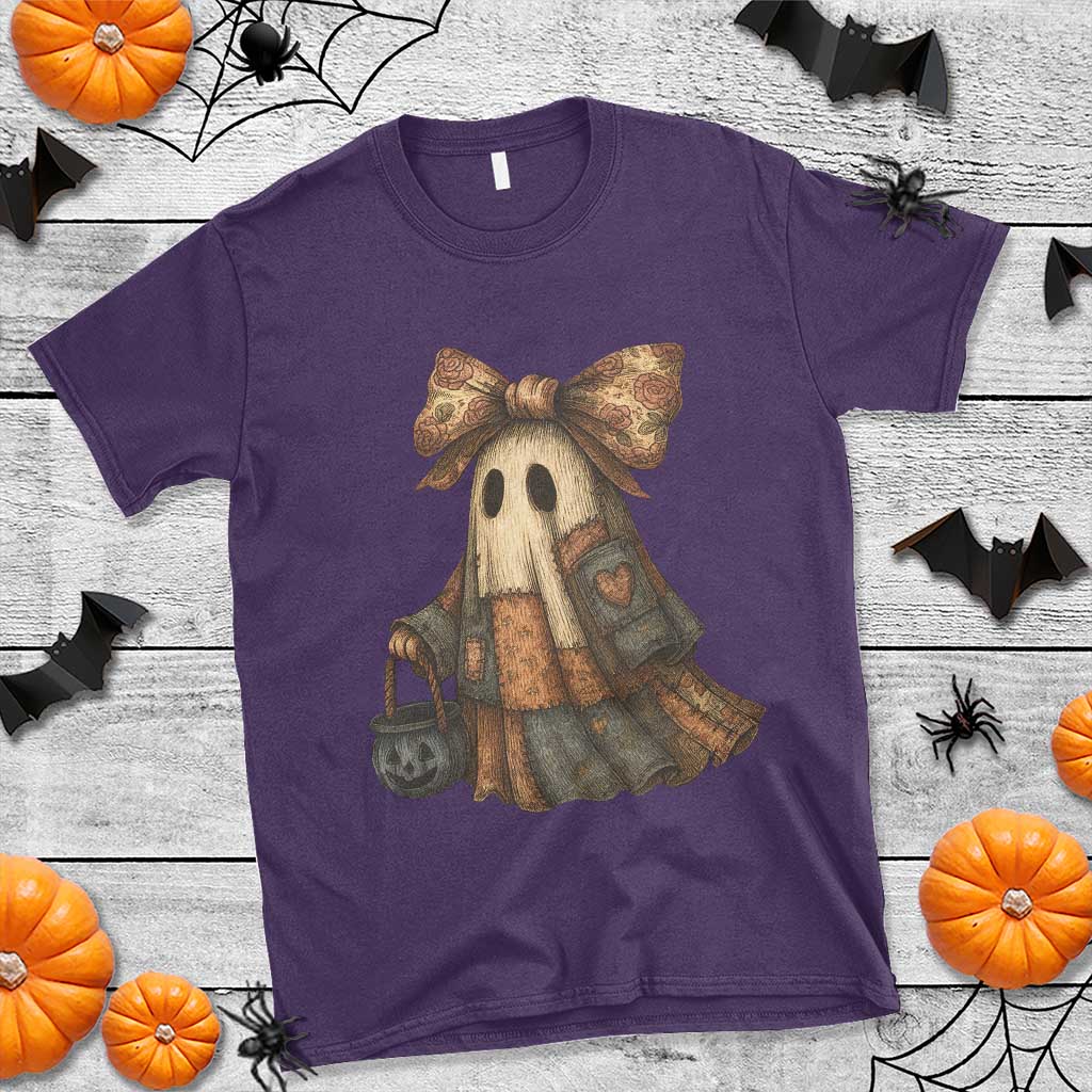 Halloween Vintage Denim Patchwork Spooky Ghost Coquette T Shirt - Wonder Print Shop