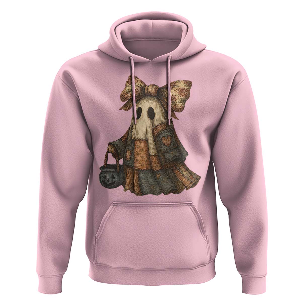 Halloween Vintage Denim Patchwork Spooky Ghost Coquette Hoodie - Wonder Print Shop