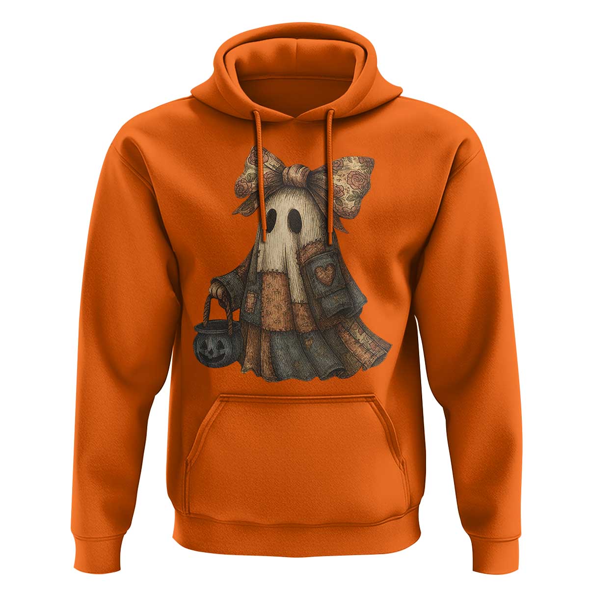 Halloween Vintage Denim Patchwork Spooky Ghost Coquette Hoodie - Wonder Print Shop