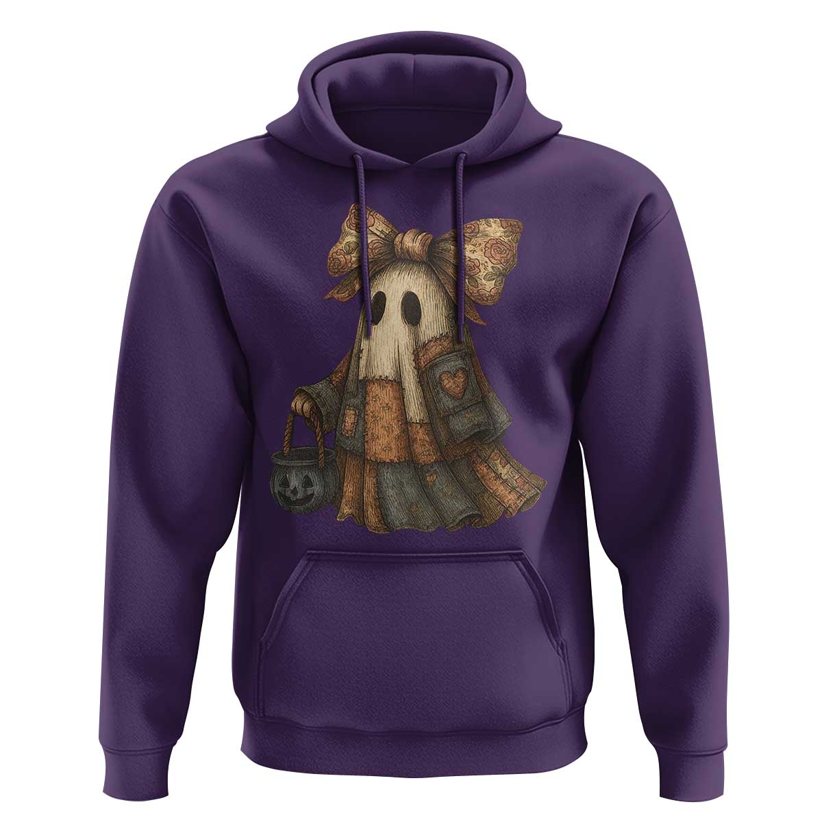 Halloween Vintage Denim Patchwork Spooky Ghost Coquette Hoodie - Wonder Print Shop