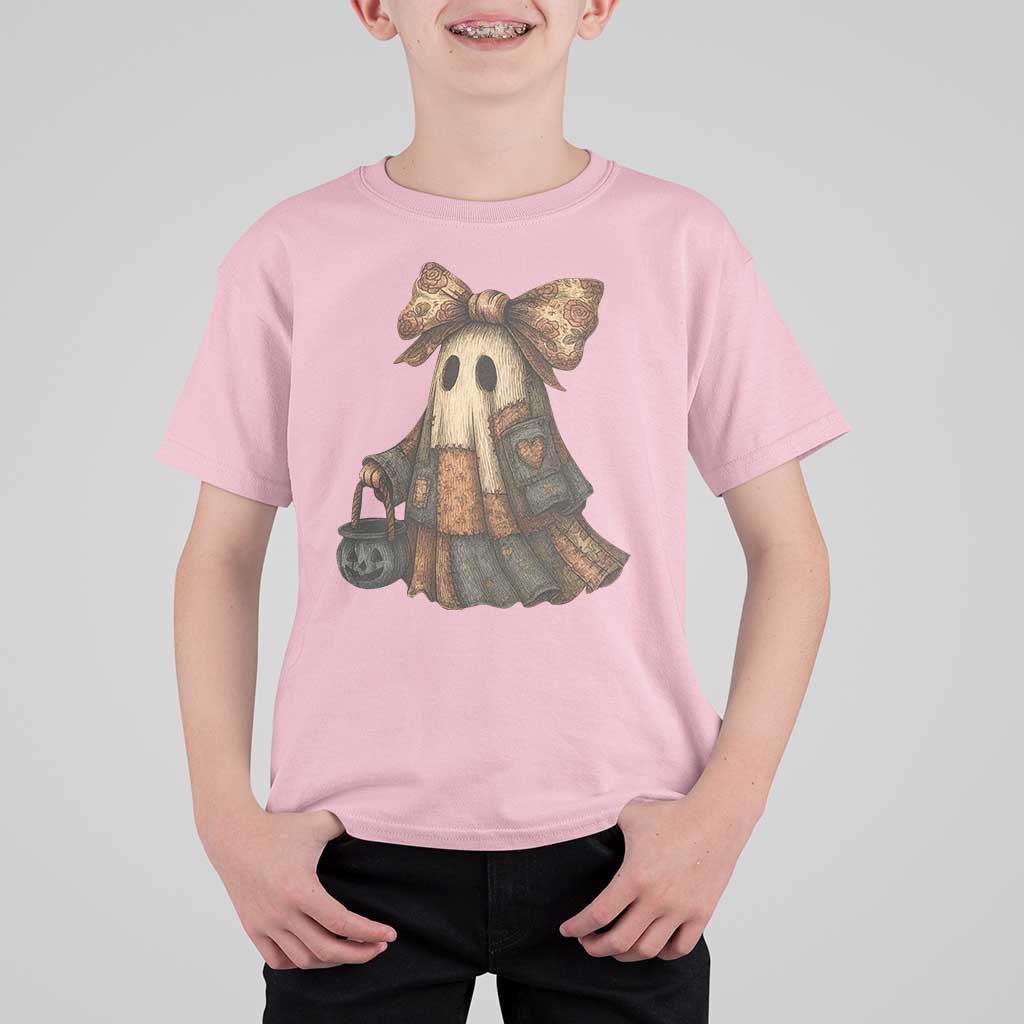 Halloween Vintage Denim Patchwork Spooky Ghost Coquette T Shirt For Kid - Wonder Print Shop