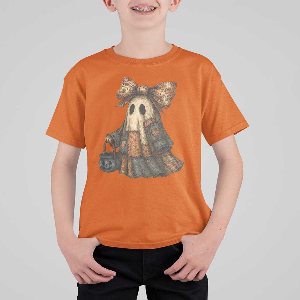Halloween Vintage Denim Patchwork Spooky Ghost Coquette T Shirt For Kid - Wonder Print Shop