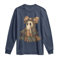 Halloween Vintage Denim Patchwork Spooky Ghost Coquette Long Sleeve Shirt - Wonder Print Shop