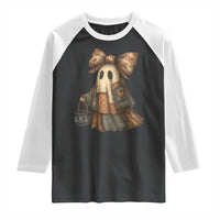 Halloween Vintage Denim Patchwork Spooky Ghost Coquette Raglan Shirt - Wonder Print Shop