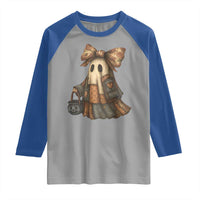 Halloween Vintage Denim Patchwork Spooky Ghost Coquette Raglan Shirt - Wonder Print Shop