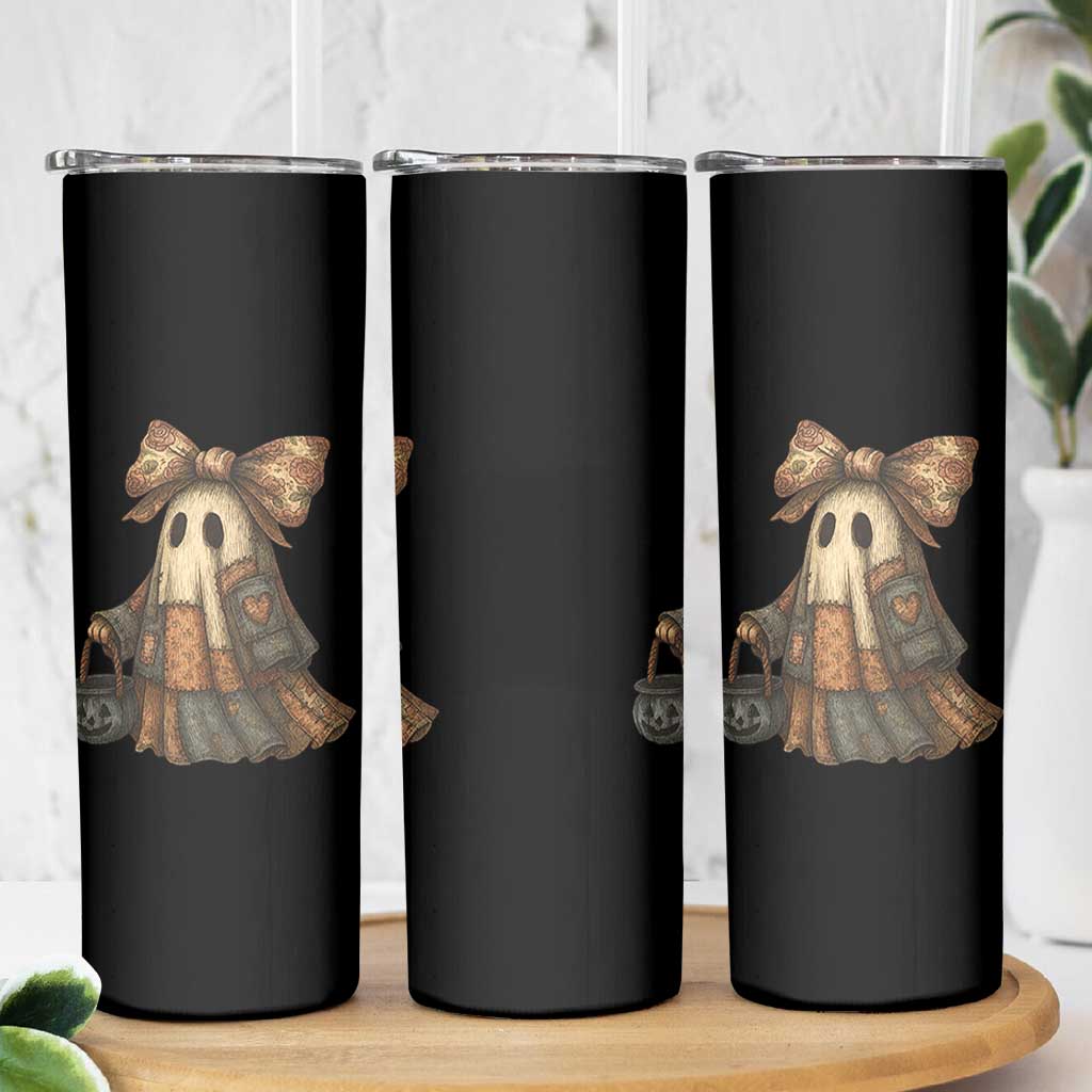 Halloween Vintage Denim Patchwork Spooky Ghost Coquette Skinny Tumbler - Wonder Print Shop