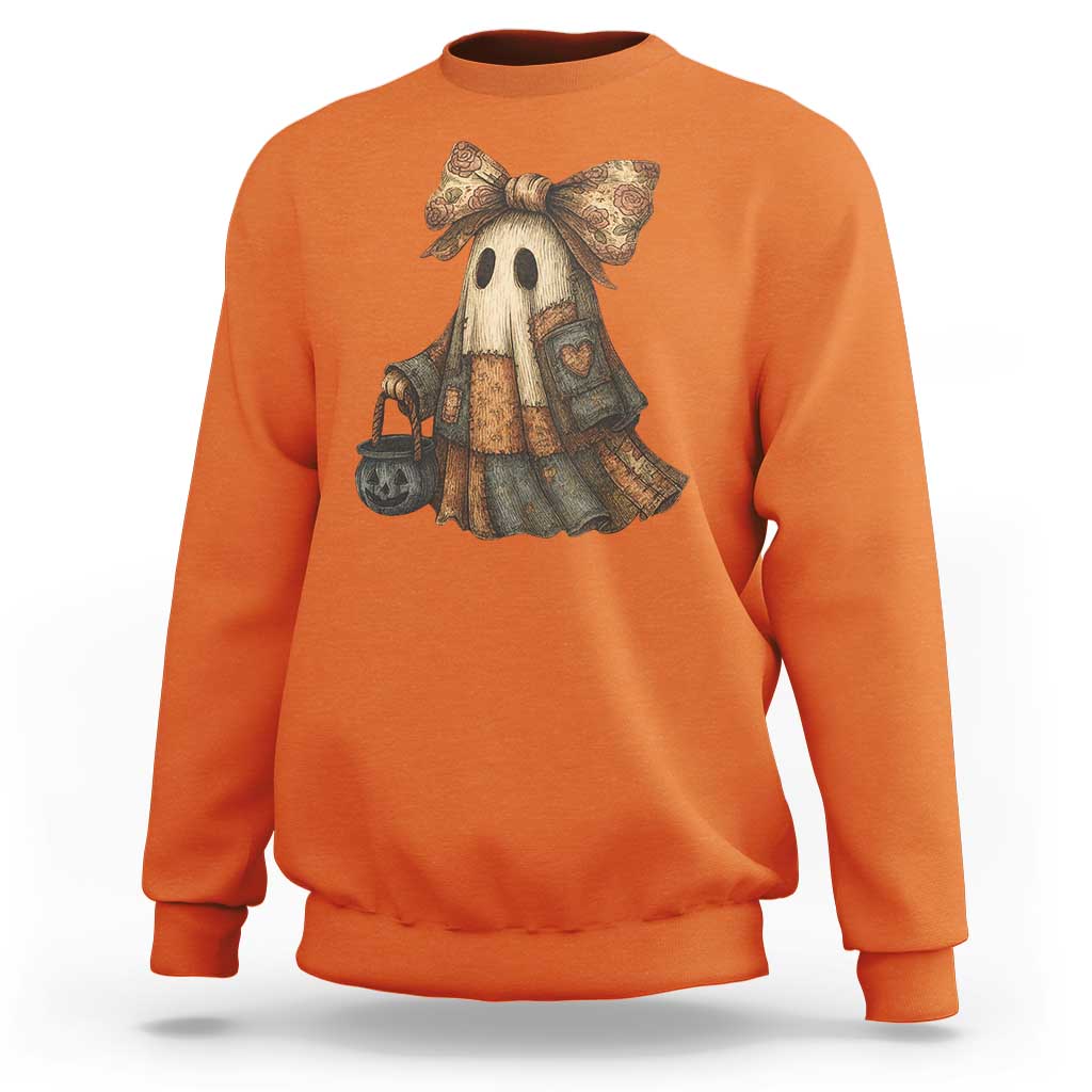 Halloween Vintage Denim Patchwork Spooky Ghost Coquette Sweatshirt - Wonder Print Shop