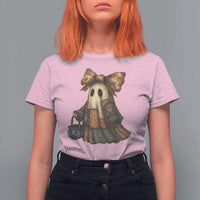 Halloween Vintage Denim Patchwork Spooky Ghost Coquette T Shirt For Women - Wonder Print Shop