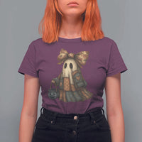 Halloween Vintage Denim Patchwork Spooky Ghost Coquette T Shirt For Women - Wonder Print Shop