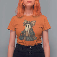 Halloween Vintage Denim Patchwork Spooky Ghost Coquette T Shirt For Women - Wonder Print Shop