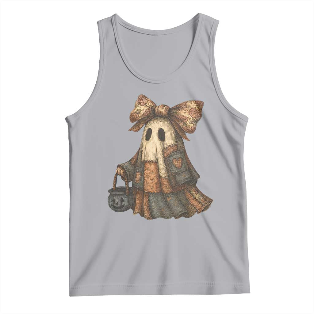 Halloween Vintage Denim Patchwork Spooky Ghost Coquette Tank Top - Wonder Print Shop