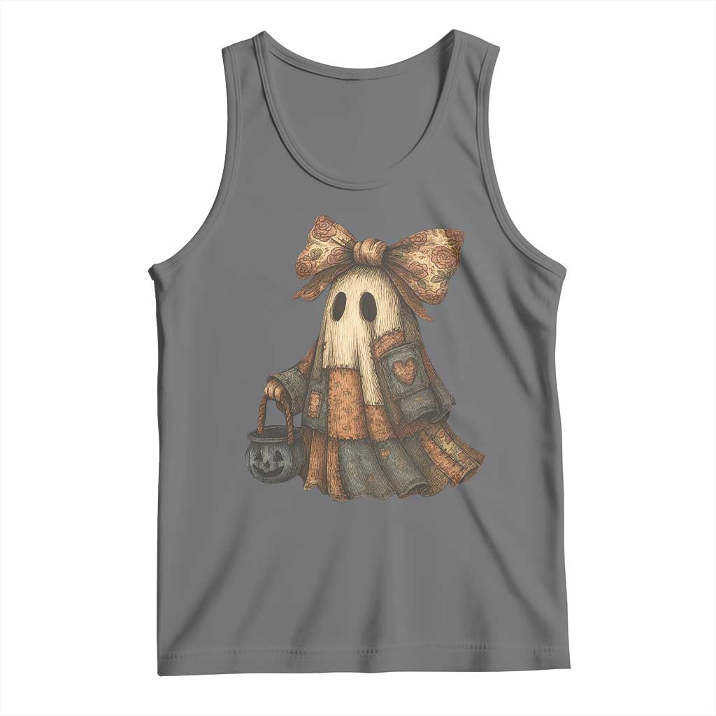 Halloween Vintage Denim Patchwork Spooky Ghost Coquette Tank Top - Wonder Print Shop