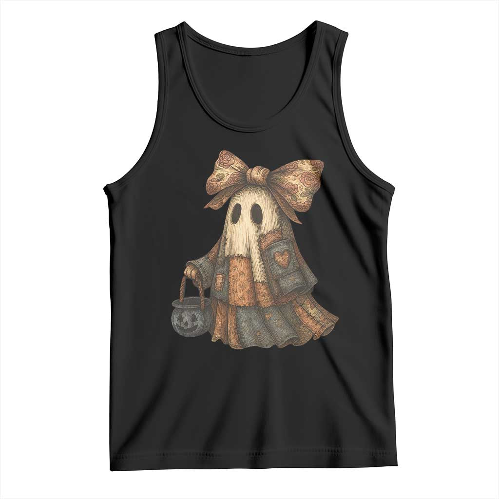 Halloween Vintage Denim Patchwork Spooky Ghost Coquette Tank Top - Wonder Print Shop