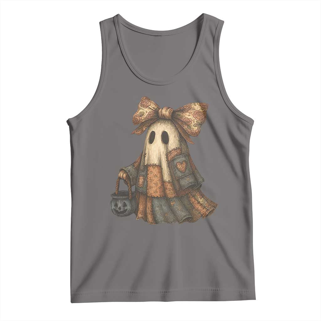 Halloween Vintage Denim Patchwork Spooky Ghost Coquette Tank Top - Wonder Print Shop